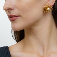 Vintage Monet Floral Pearl Ear Clips