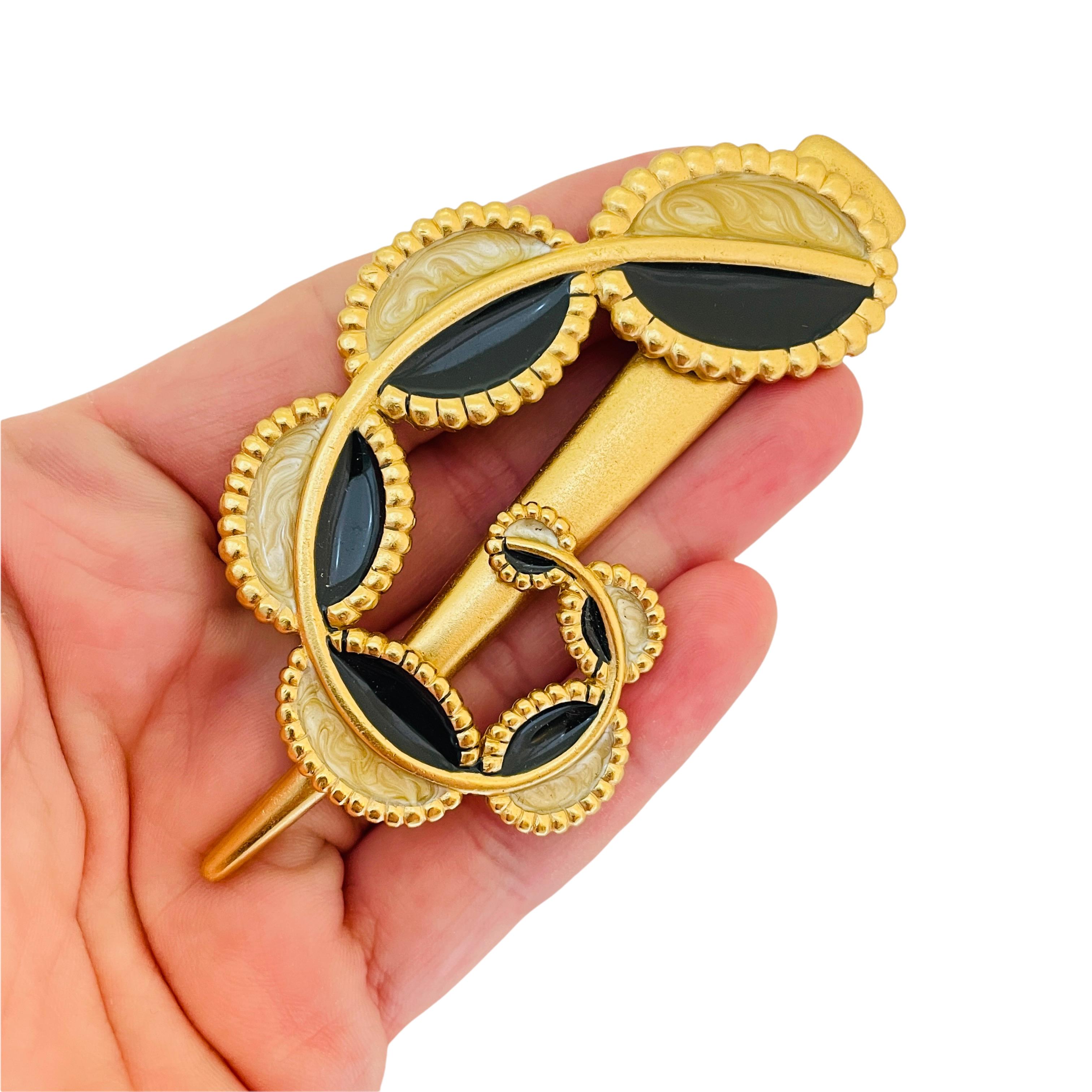 Vintage MONET for YSL gold enamel modernist designer runway brooch In Excellent Condition For Sale In Palos Hills, IL