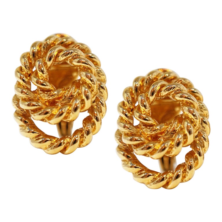 Vintage Gilded Rope Knot Earrings, Signed For Sale at 1stDibs