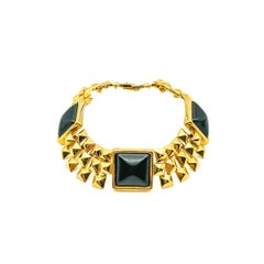 Vintage Monet Gold & Black Chunky Pyramid Bracelet 1980s