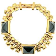 Retro Monet Gold & Black Chunky Pyramid Bracelet 1980s