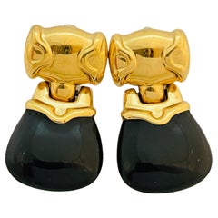 Vintage MONET gold black enamel door knocker designer runway pierced earrings