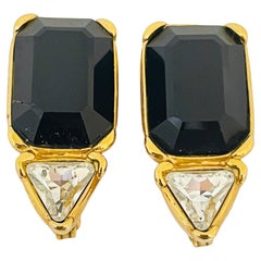 Vintage MONET gold black glass designer runway clip on earrings