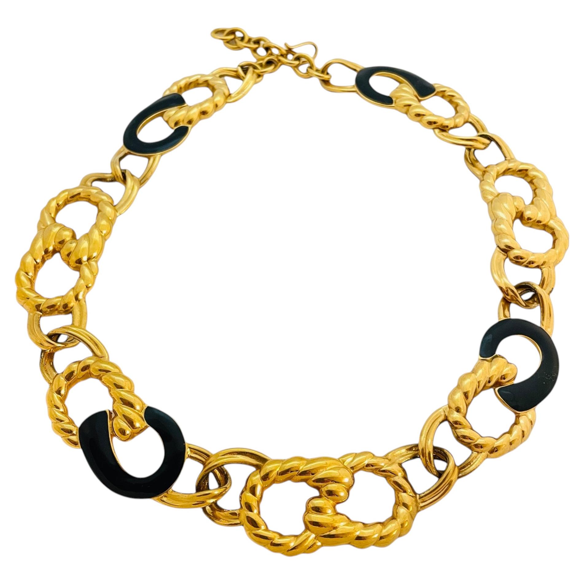 Pre-owned Monet Vintage  Gold Blue Enamel Chain Link Designer Runway Necklace