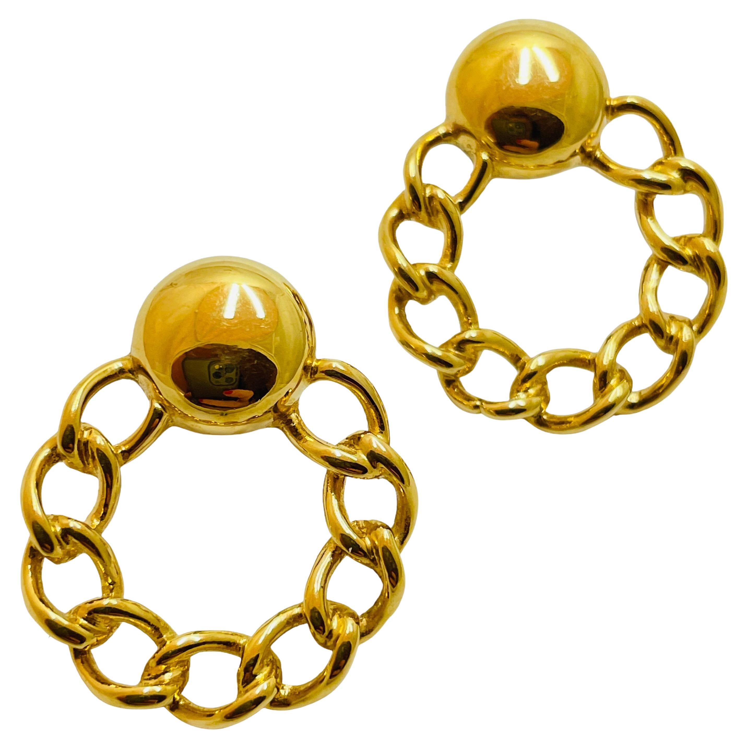 Vintage MONET gold chain pierced designer earrings For Sale