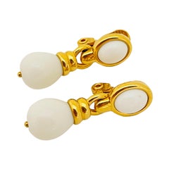 Vintage MONET gold designer runway clip on earrings