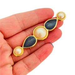 Vintage MONET gold enamel pearl brooch designer runway