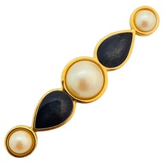 Vintage MONET gold enamel pearl brooch designer runway