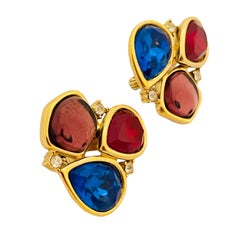 MONET Boucles d'oreilles à clips de défilé vintage en verre doré avec bijoux