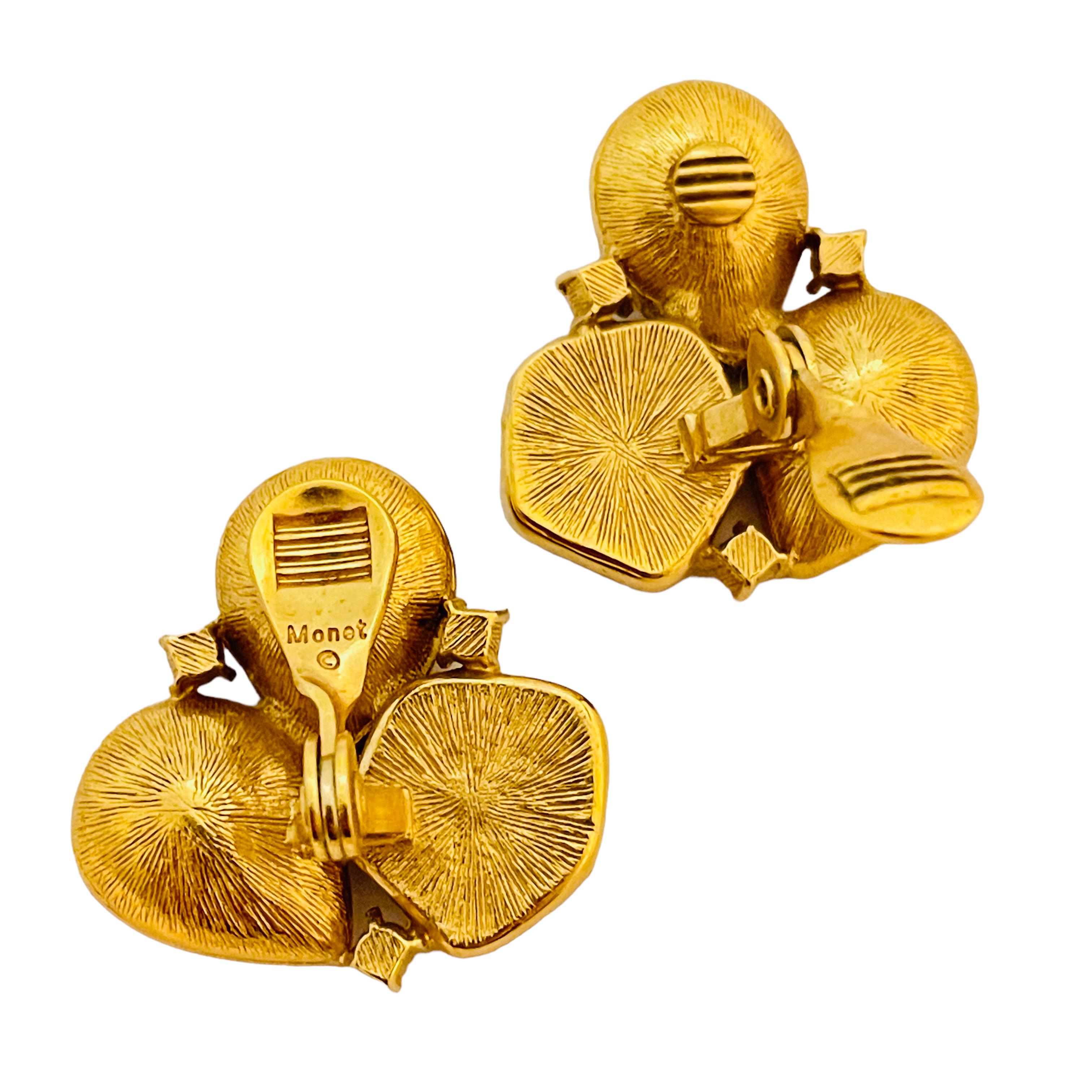 vintage monet gold clip on earrings