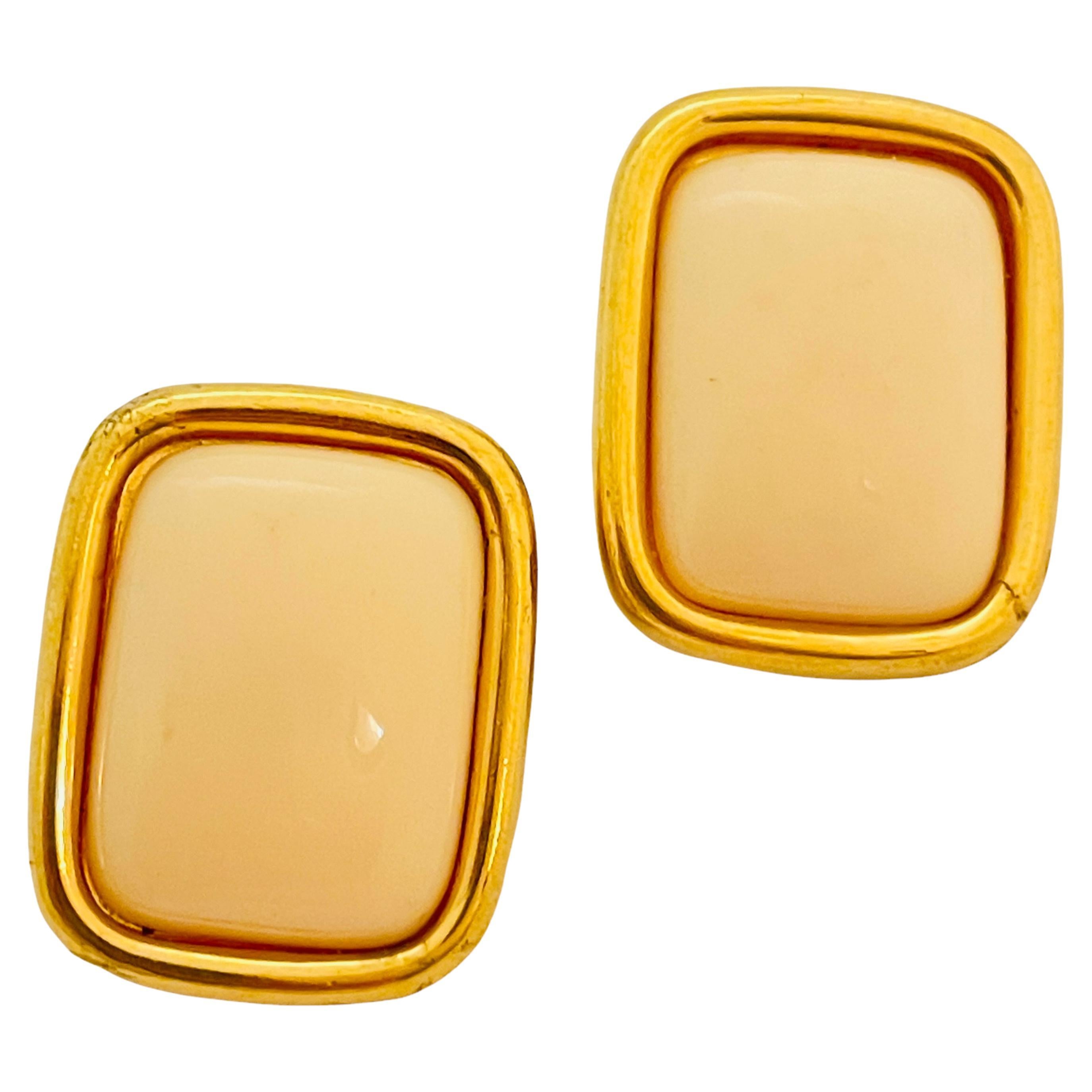 Vintage MONET gold lucite designer runway clip on earrings