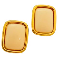 Vintage MONET gold lucite designer runway clip on earrings