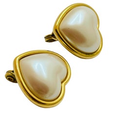 Vintage MONET gold pearl heart clip on earrings