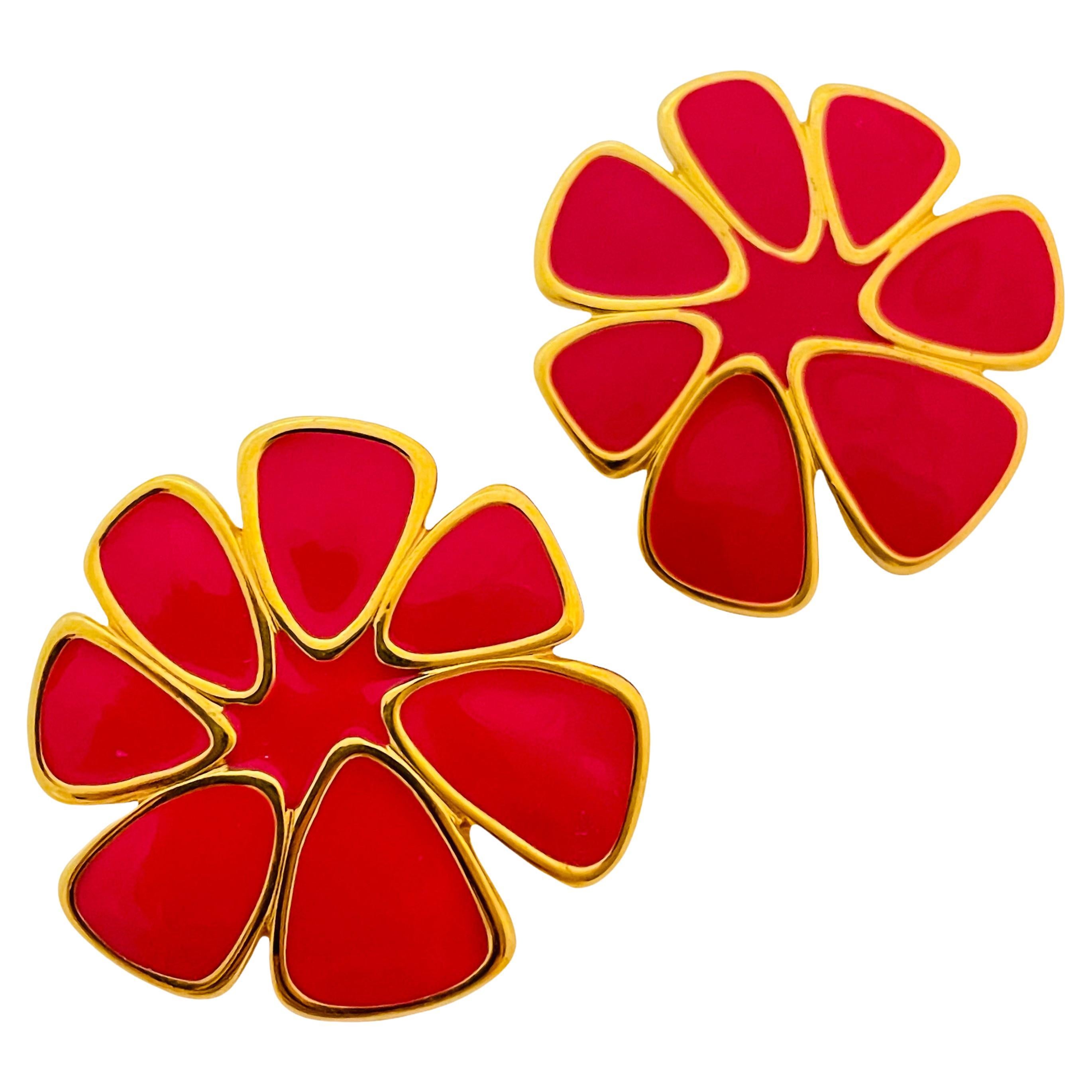 MONET Gold-Rosa-Emaille-Blumen-Design-Laufsteg-Ohrringe im Angebot