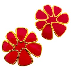 MONET Gold-Rosa-Emaille-Blumen-Design-Laufsteg-Ohrringe