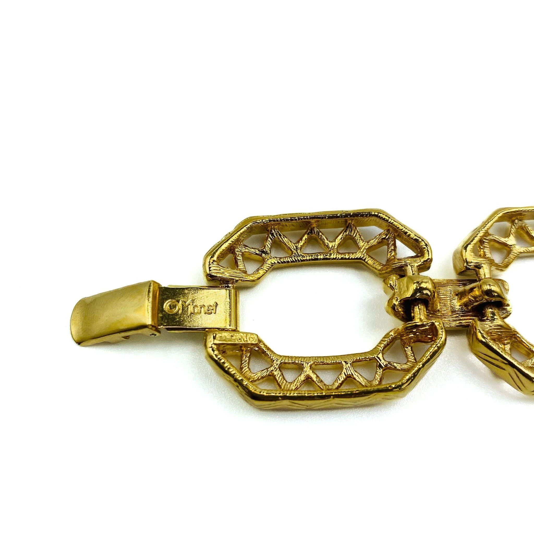 Vintage Monet Bracelet 1980s

Beautiful statement bracelet from Monet one of the world's most famous costume jewellers. Crafted in the USA in the 1980s from high quality open work gold plated metal.

In 1937, Monet began producing high-quality