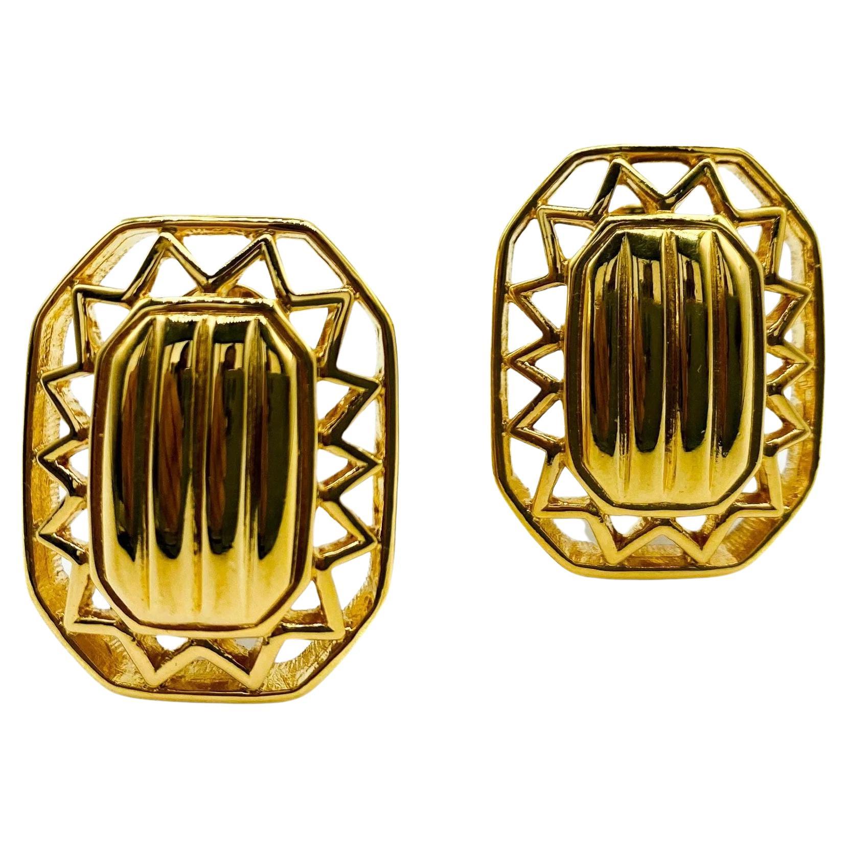Vintage Monet Gold Plated Clip on Earrings 1980s For Sale