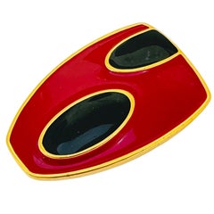 Vintage MONET gold red black enamel modernist designer runway brooch