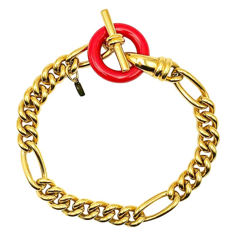Vintage Monet Gold & Red T Bar Facny Bracelet 1990s