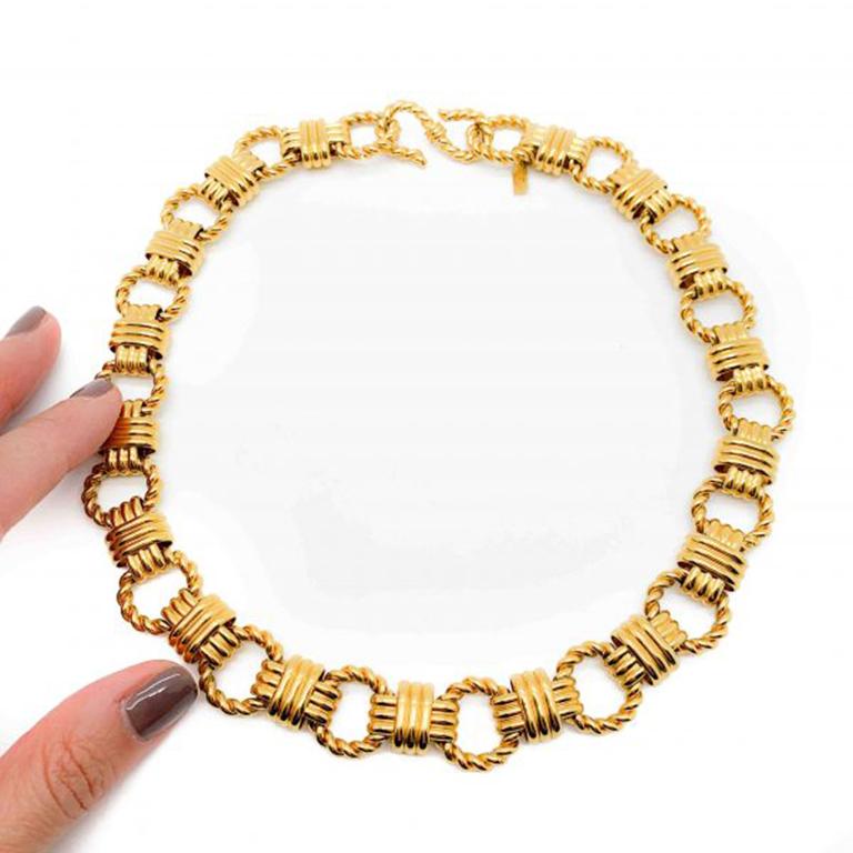 Gold Coloured Box Type Chain Long Vintage Necklace c1980s