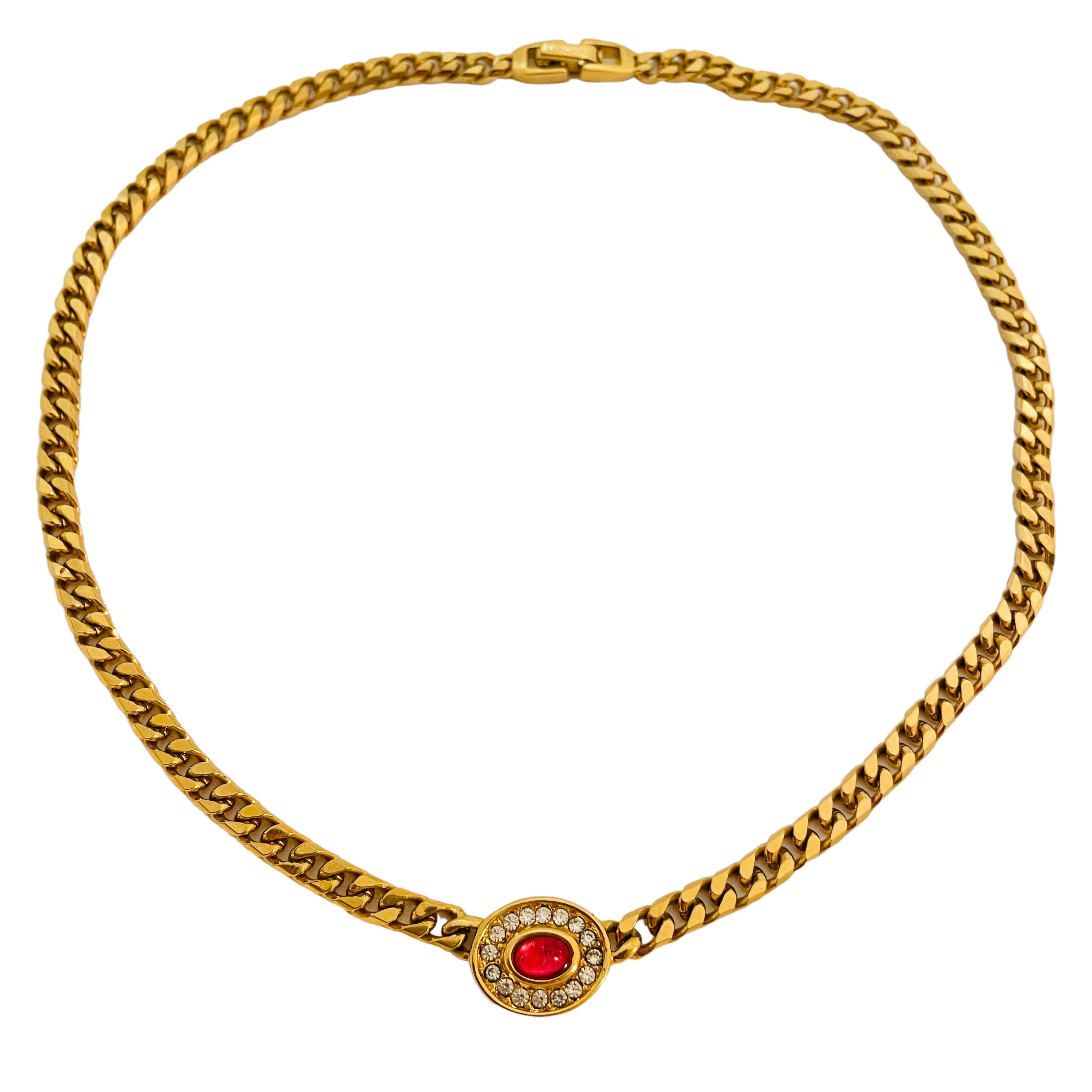 Vintage gold ruby chain designer runway necklace at 1stDibs