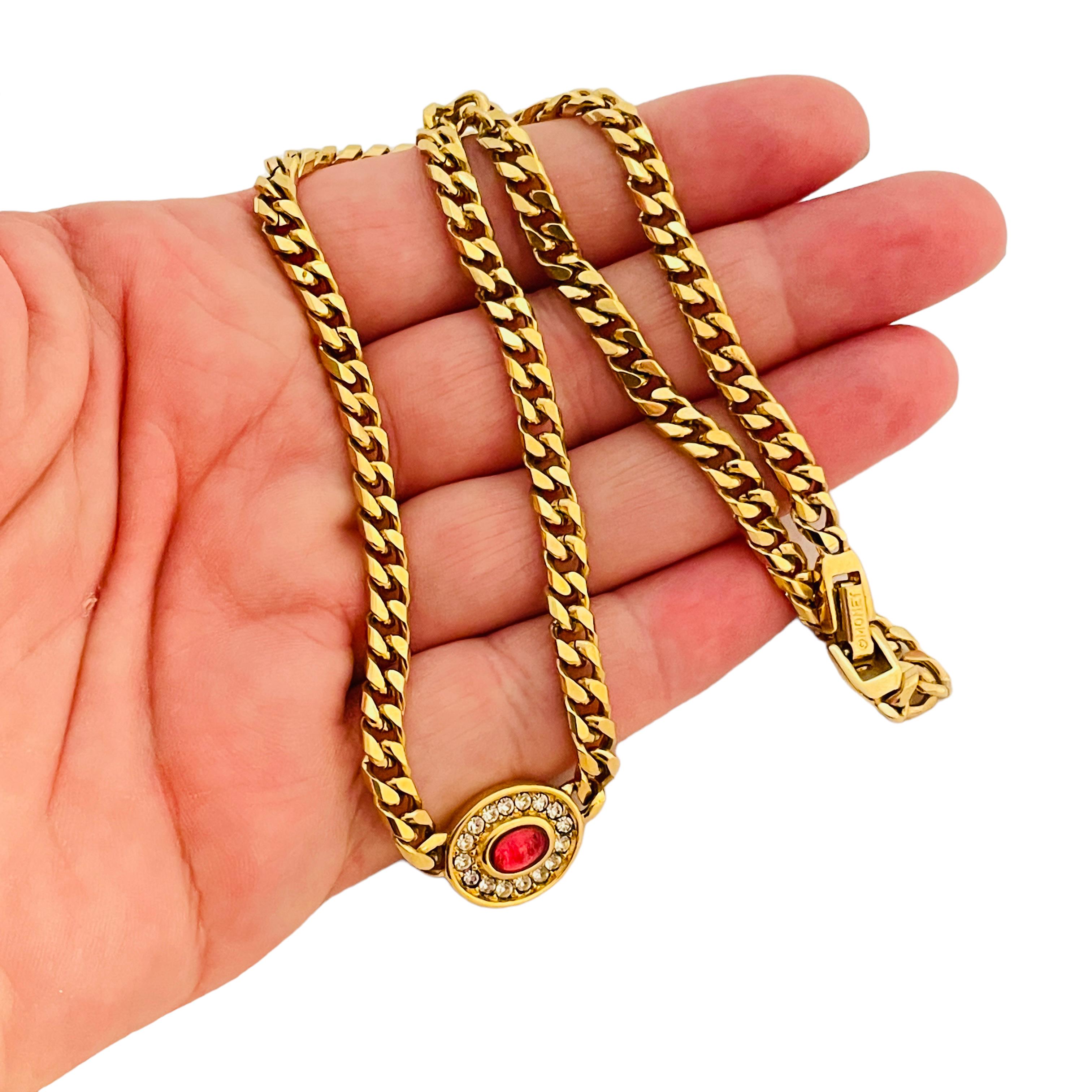 Vintage MONET gold ruby chain designer runway necklace at 1stDibs ...