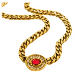 Vintage MONET gold ruby chain designer runway necklace