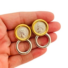 Vintage MONET gold silver coin door knocker designer runway earrings