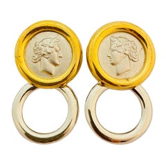 MONET Boucles d'oreilles de défilé vintage en or et argent avec pièce de monnaie porte-clés