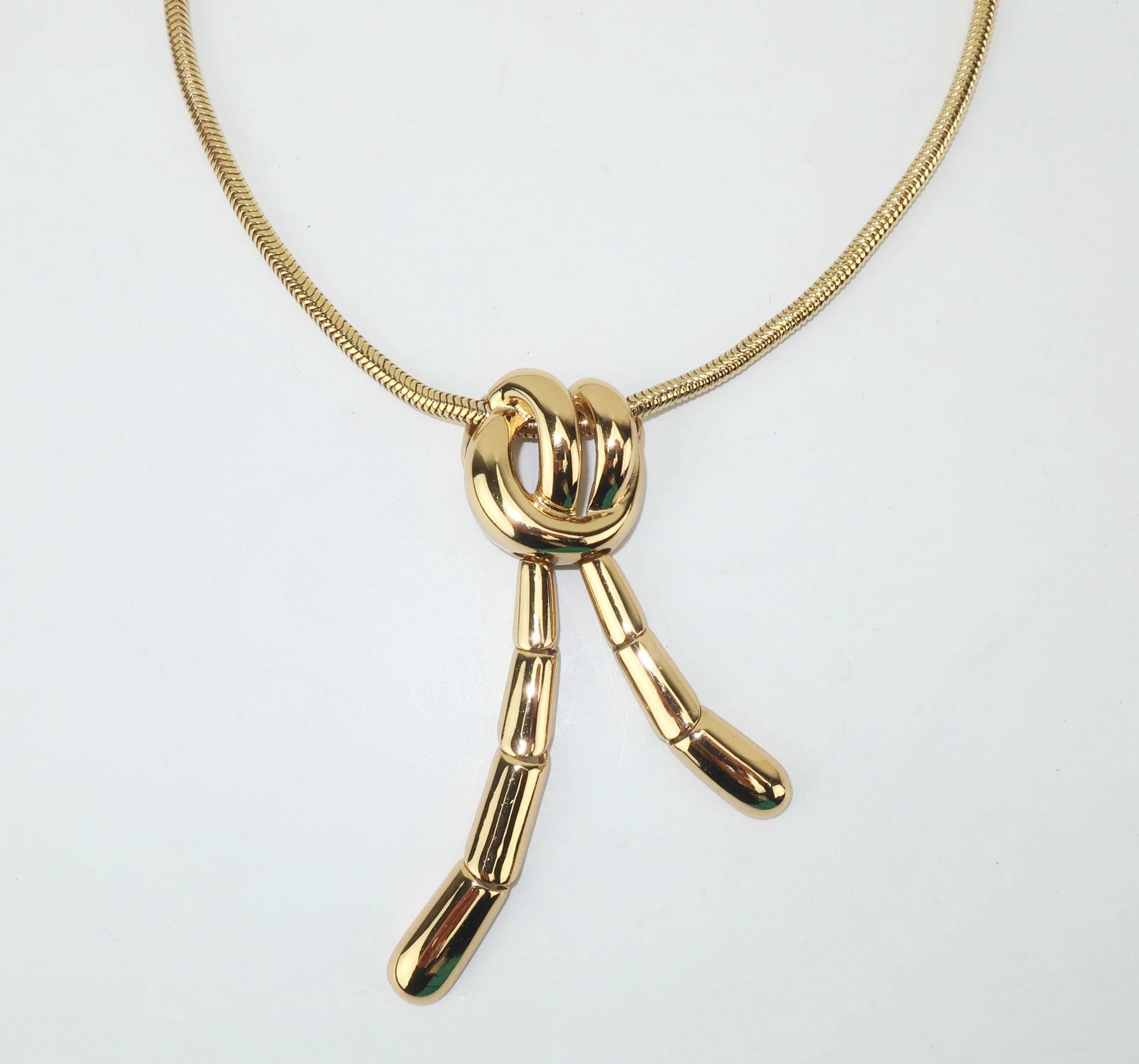 Modernist Vintage Monet Gold Tone Articulated Knot Necklace