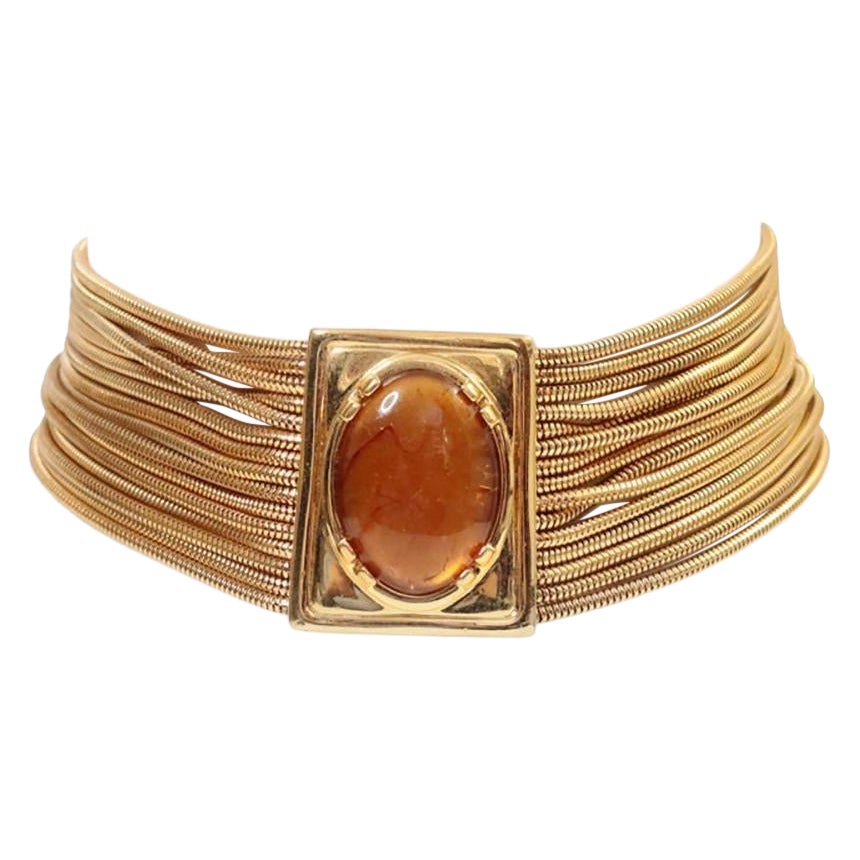 Vintage Monet Gold Tone Choker Necklace with Amber Resin, Circa 1970s For Sale