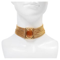 Vintage Monet Gold Tone Choker with Amber Piece Circa 1970s
