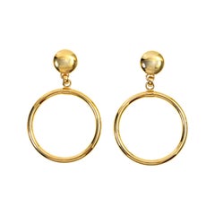 Vintage Monet Gold Tone Dangling Hoop Earrings, circa 1980s