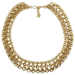 Vintage Monet Gold Triple Chain Link Statement Collar 1970s