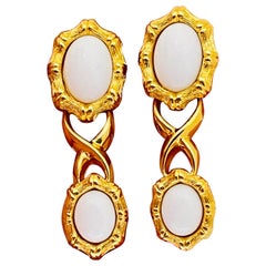 Vintage MONET gold white lucite designer runway earrings