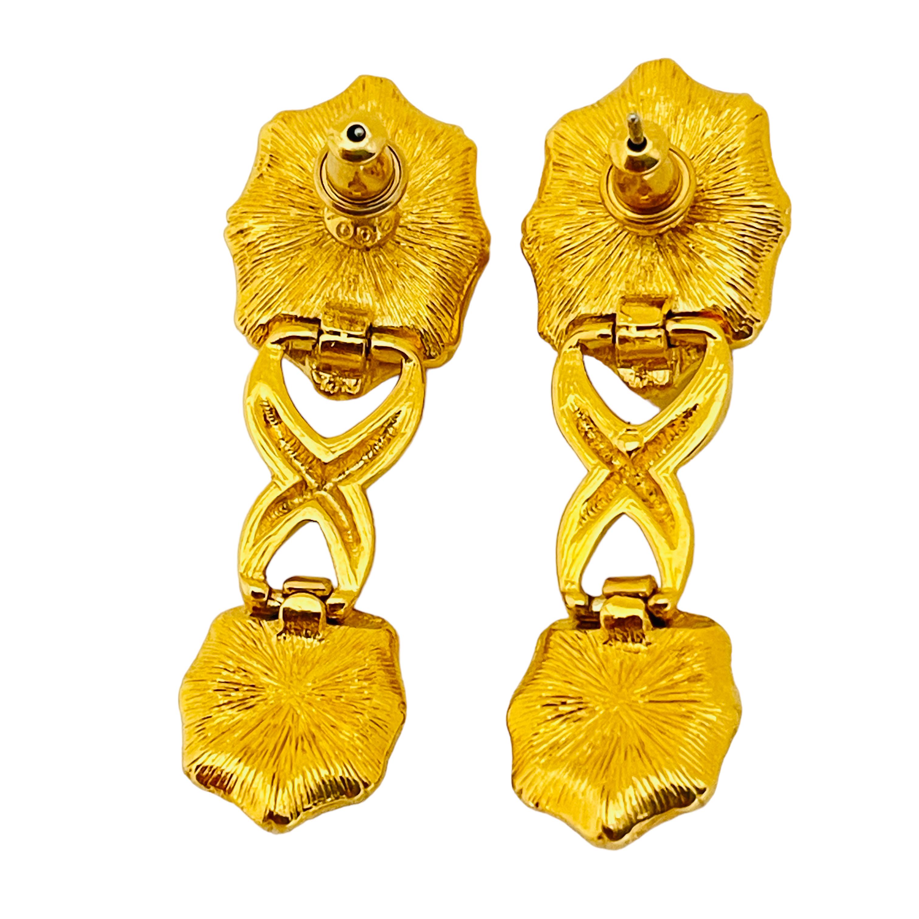 Women's or Men's Vintage MONET gold white lucite designer runway earrings  For Sale