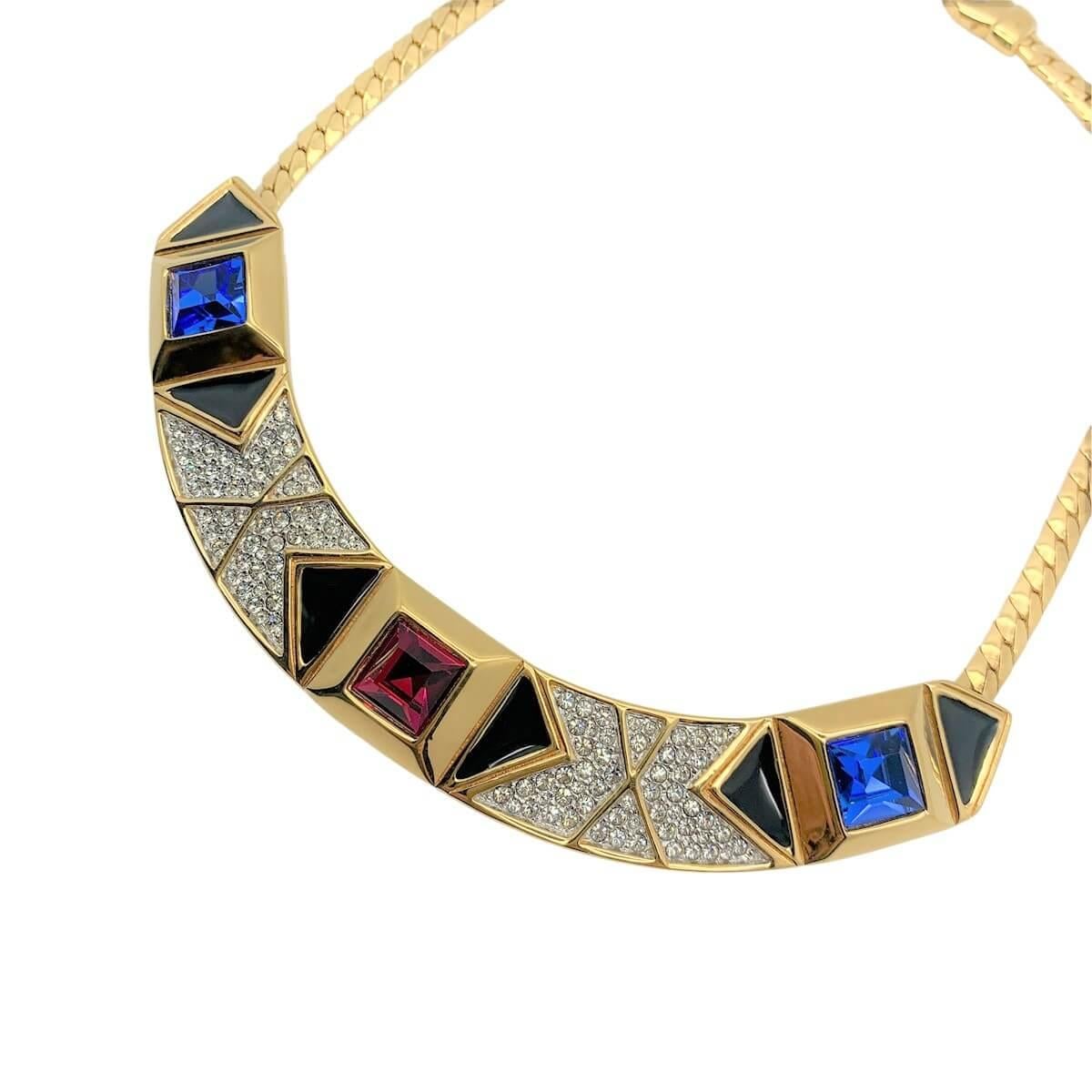 Vintage Monet Jewelled Deco Style Necklace 1980s In Good Condition In Wilmslow, GB