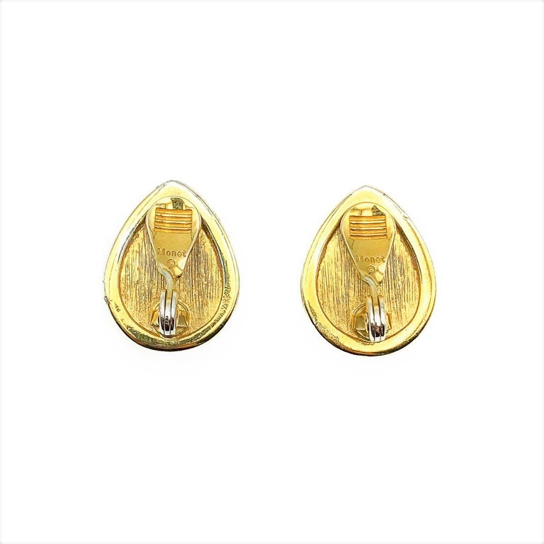 Boucles D'oreilles Clips MONET Vintage Années 80 - Or Et Perles - Bijou Rétro