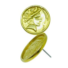 Vintage MONET signed gold coin Roman Etruscan post earrings