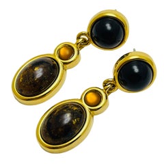 Vintage MONET signed gold glass dangle designer earrings