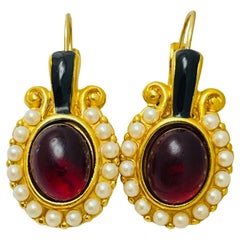 Vintage MONET signed gold pearl glass drop designer earrings