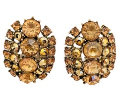 Pendientes de clip de diseñador de pasarela MONET vintage firmados con strass dorado