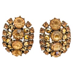 Pendientes de clip de diseñador de pasarela MONET vintage firmados con strass dorado