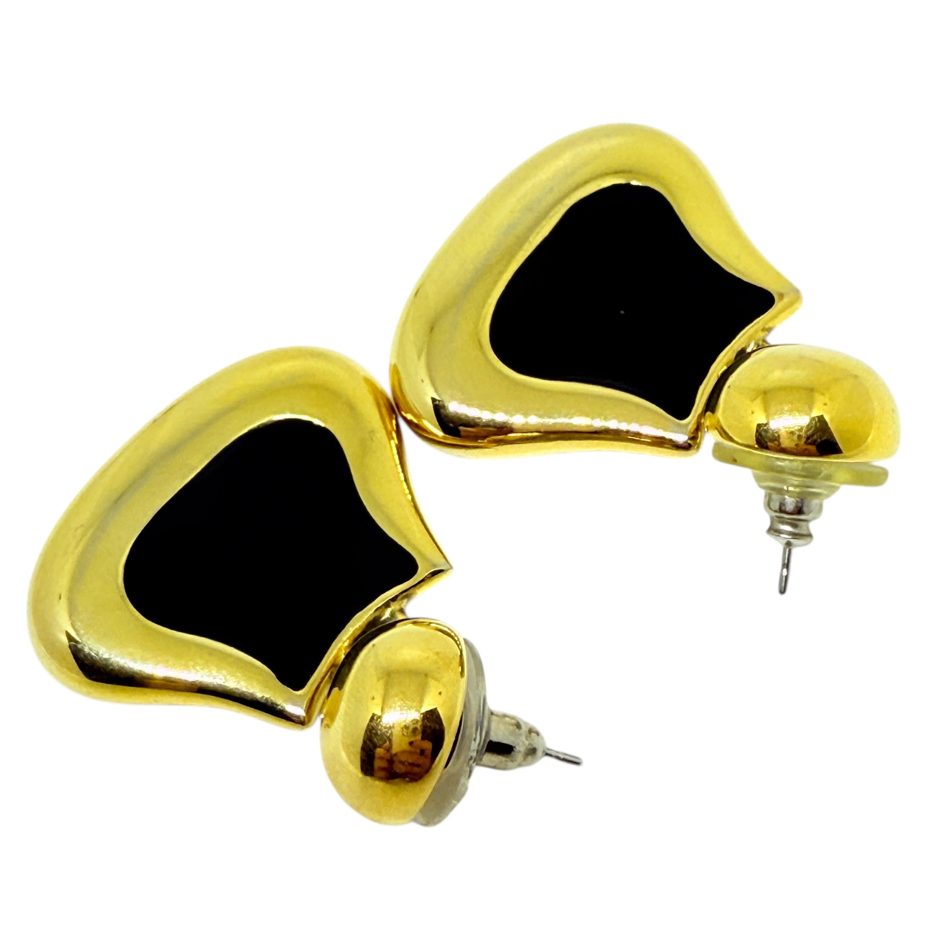 da uomo o donna Orecchini pendenti firmati Monet d'epoca in smalto nero tono oro in vendita