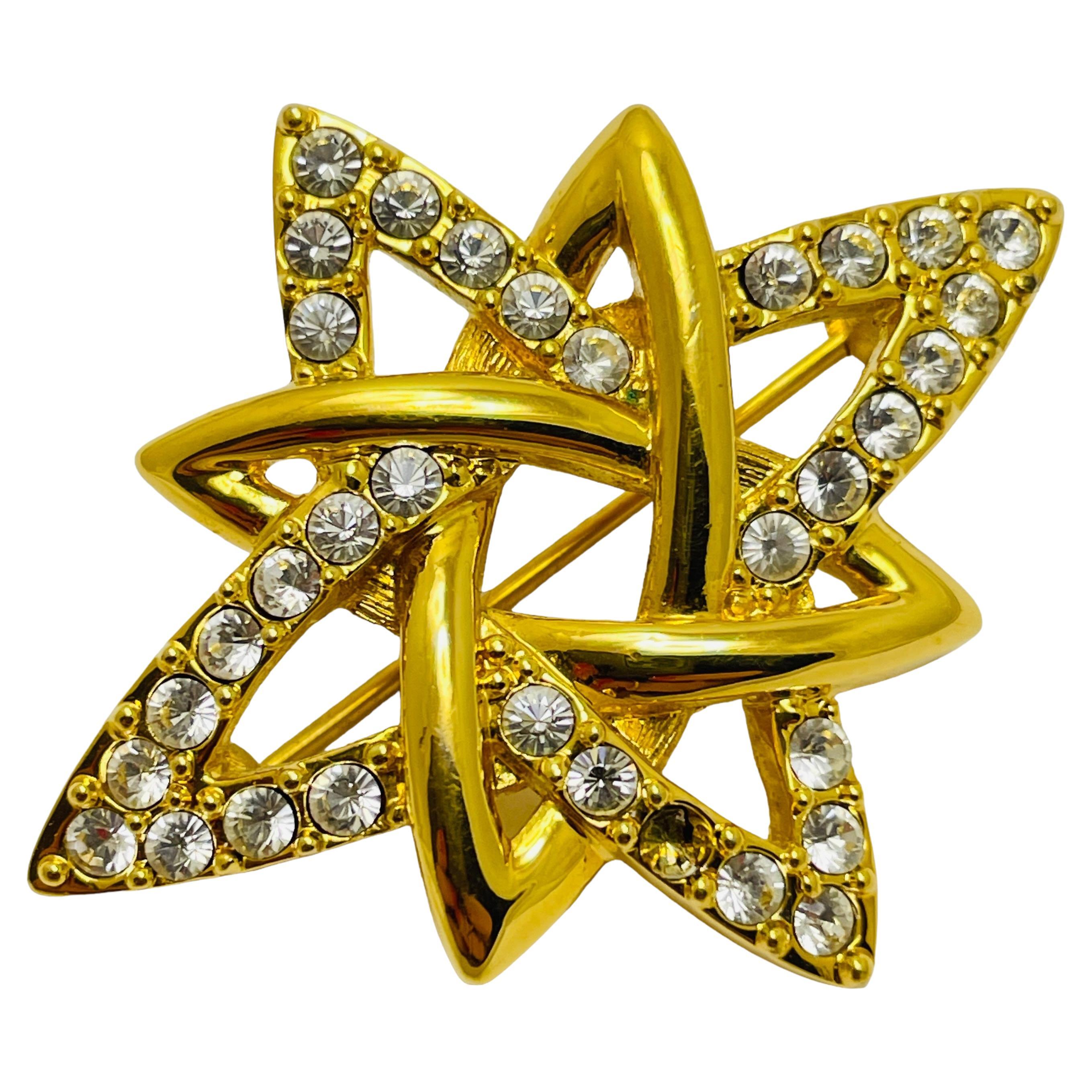 Vintage MONET signed gold tone crystals designer brooch