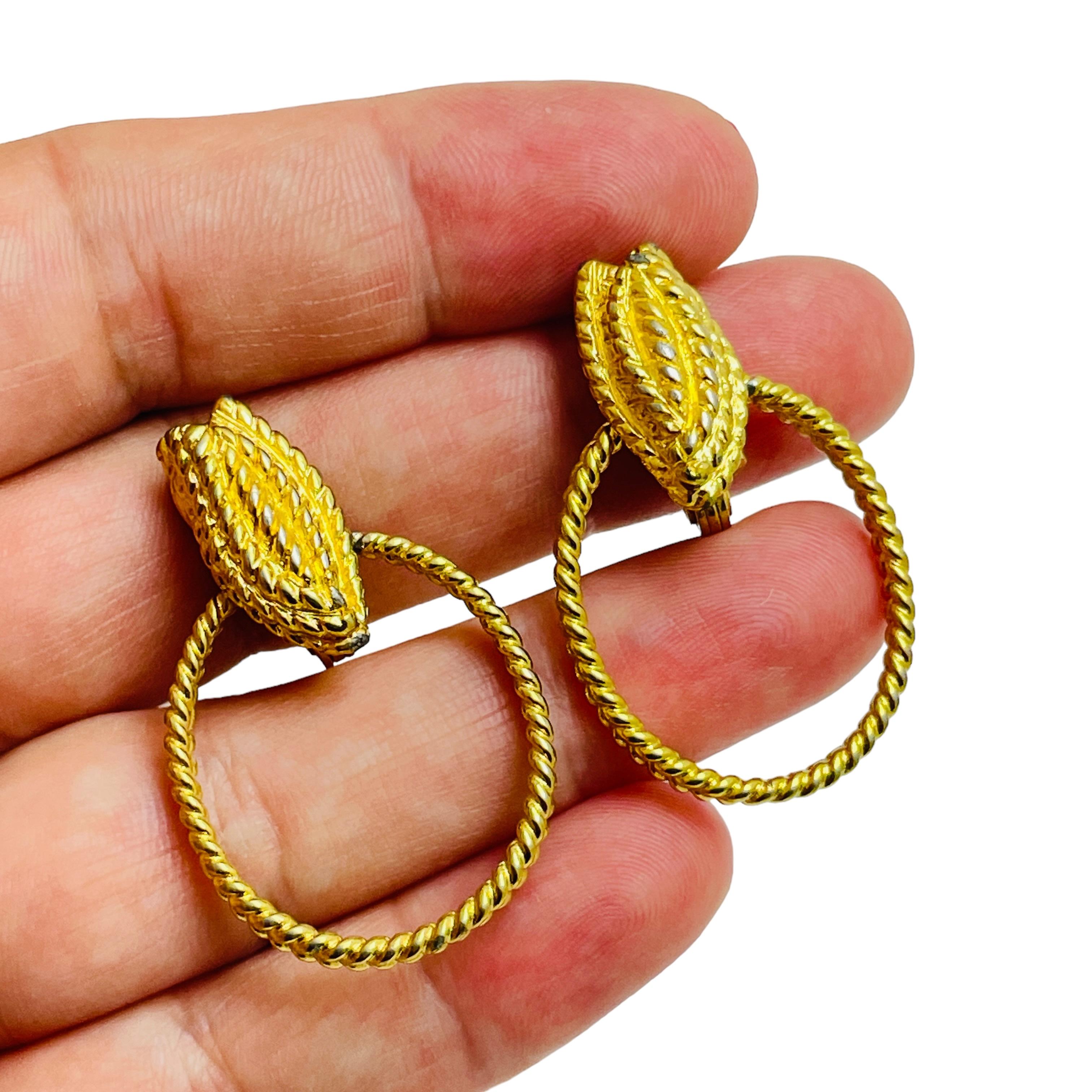Women's Vintage MONET signed gold tone door knocker designer earrings For Sale