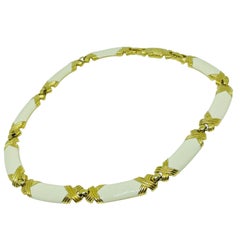 Vintage MONET signed gold tone enamel designer choker necklace