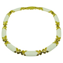 Vintage MONET signed gold tone enamel designer choker necklace