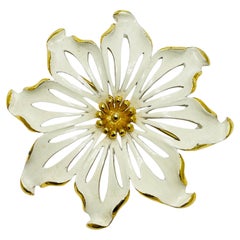 Retro MONET signed gold tone enamel fliwer designer brooch