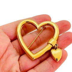 Vintage MONET signed gold tone heart designer brooch